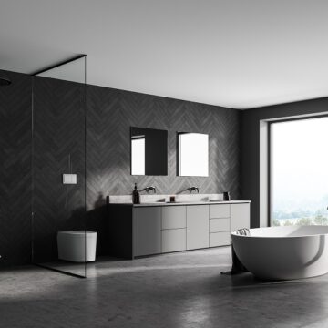 Spacious,Modern,Bathroom,Design,Interior,In,Gray,Tones,With,Concrete